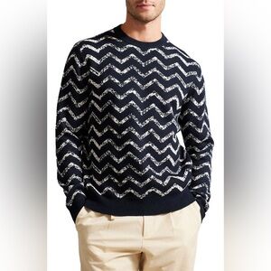 Ted Baker London Zigzag
Jacquard Crewneck Sweater in navy